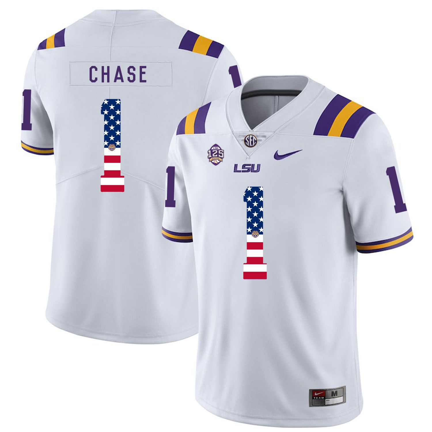Men LSU Tigers #1 Chase White Flag Customized NCAA Jerseys->customized ncaa jersey->Custom Jersey